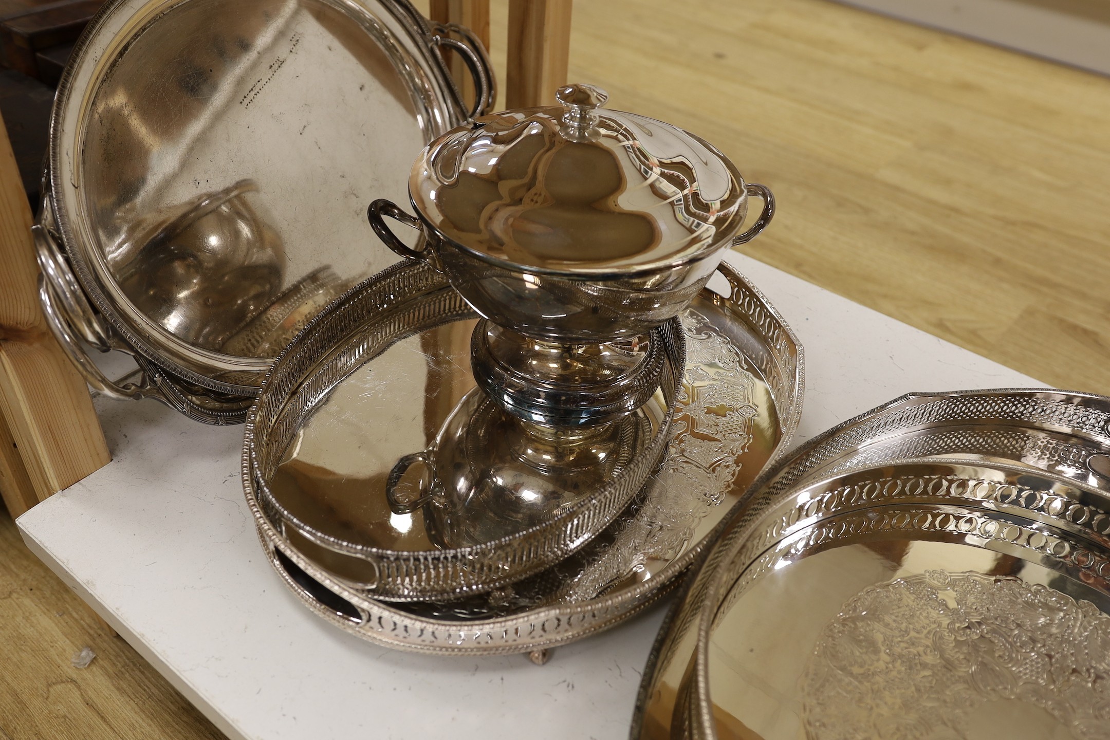 A selection of various plated wares, to include trays and tureens etc.